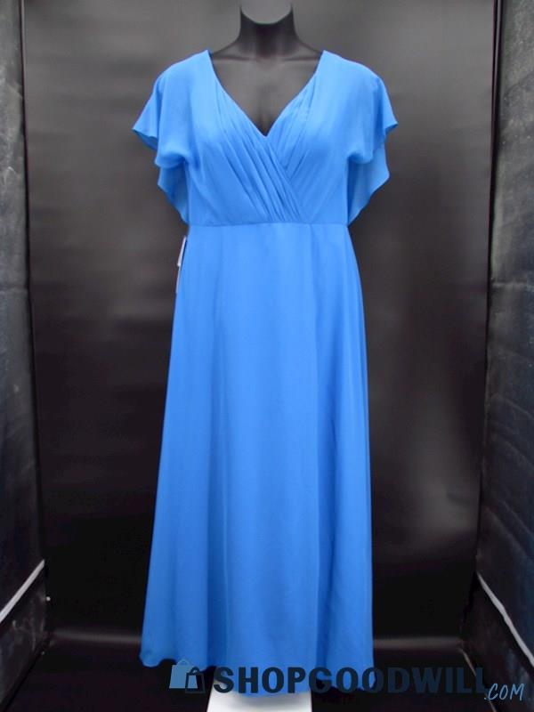 NWT Azazie Women's Blue Jay Flutter V-Neck Formal Slit Dress Size 14