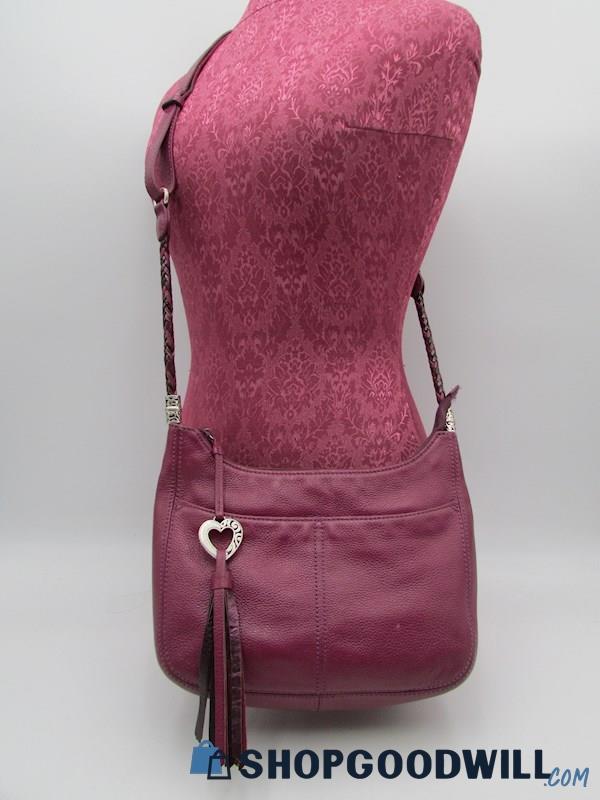 Brighton Bermuda Violet Pebble Leather Woven Handle Crossbody Handbag Purse