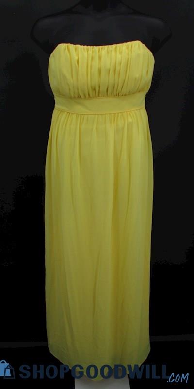 After Six Women's Yellow Pleated Strapless Full Length Formal Gown SZ 14