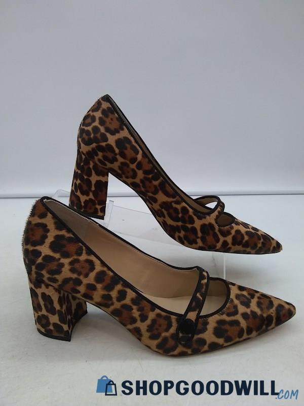 Ann Taylor Women's Brown Leopard Calf Hair Slip On Pointed Toe Pumps SZ 7.5