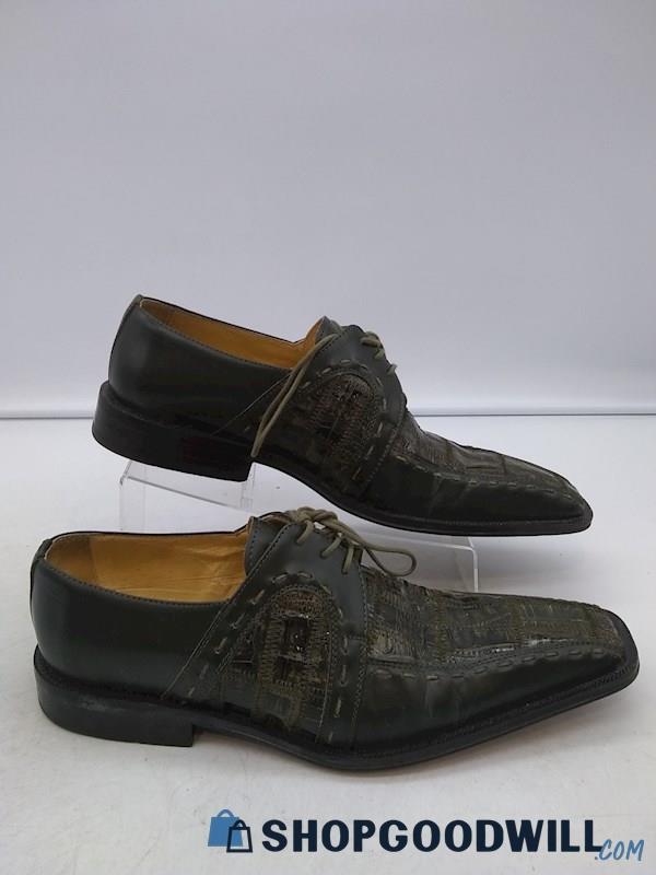 Steve Harvey Men's Green Leather/ Crocodile Lace Up Square Toe Dress Shoes SZ 8