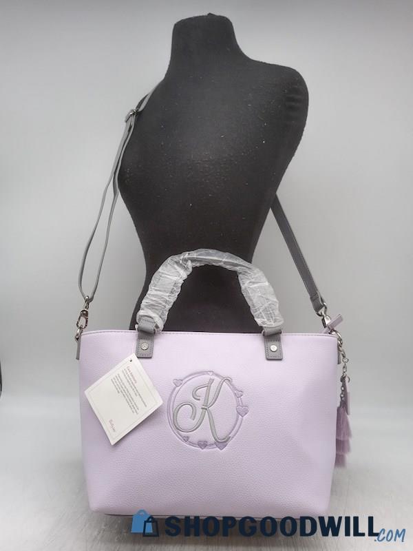 NWT Thirty-One Lilac Embroidered Faux Pebble Leather Large Satchel Handbag Purse