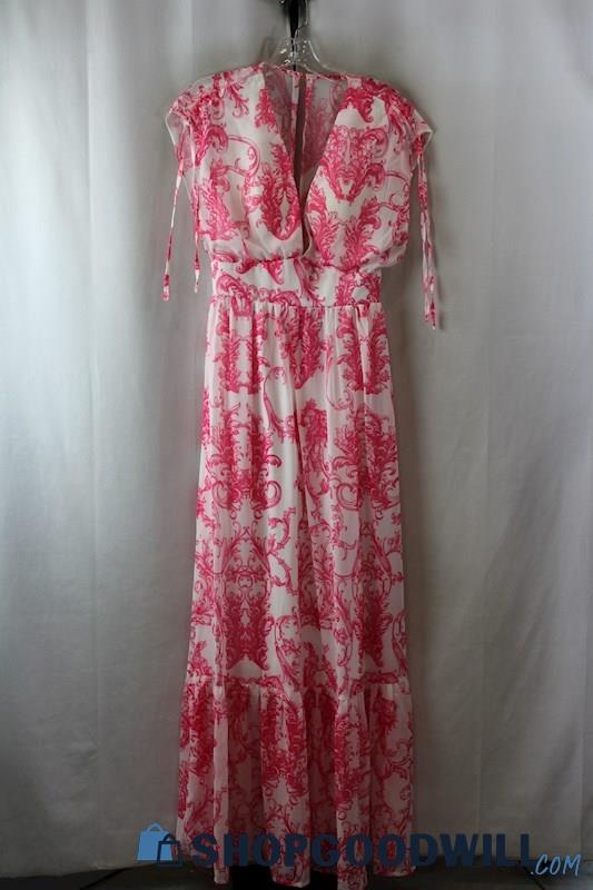 NWT Giffniseti Women's White/Pink Pattern Tiered Dress SZ-S