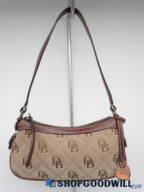 Dooney & Bourke Signature Tan/Brown Jacquard Canvas Mini Shoulder Handbag Purse