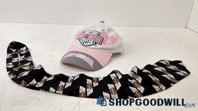 Harley Davidson Motorcycles Pink Woman's Hat W/Complementary Branded Chrome Tie