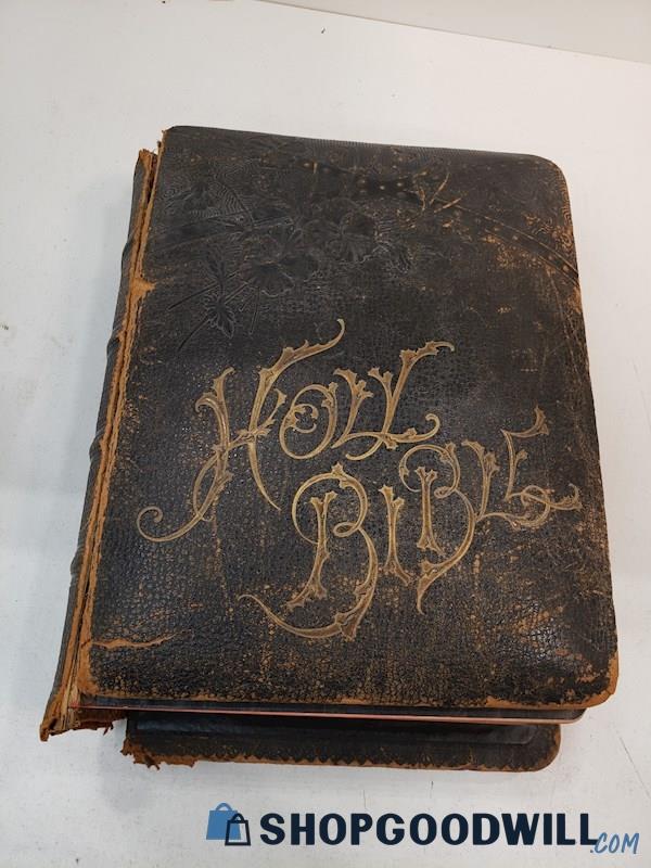 Antique Pronouncing Edition Holy Bible Parallel Columns Appears Leather Bound 
