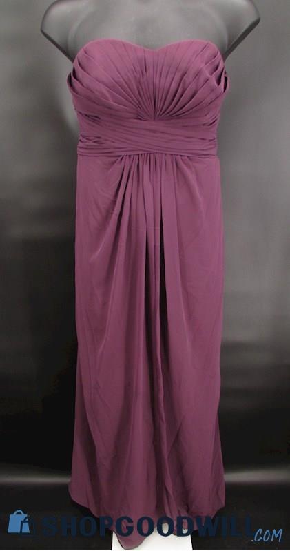 David's Bridal Women's Purple Pleated Sweetheart Strapless Formal Gown SZ 16