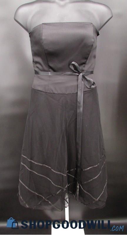 B2 Women's Black Strapless Tulle Ribbon Detail Knee Length Formal Gown SZ 12