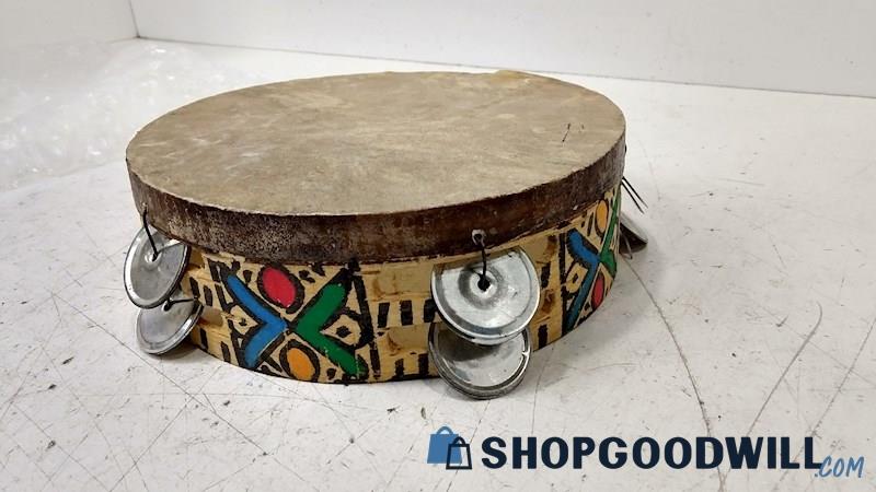Unbranded Wood and Leather Tambourine Musical Instrument