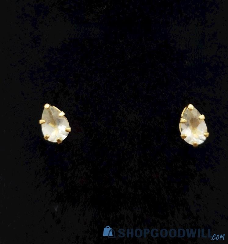 14K Yellow Gold CZ Pear Shaped Earrings 0.41grams