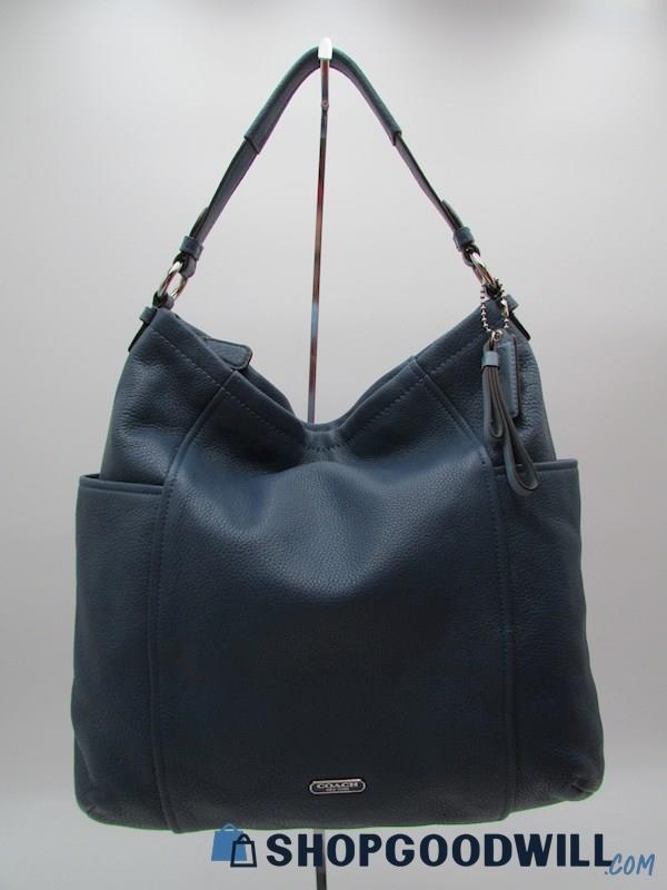 Coach Park Denim Blue Pebble Leather Hobo Handbag Purse