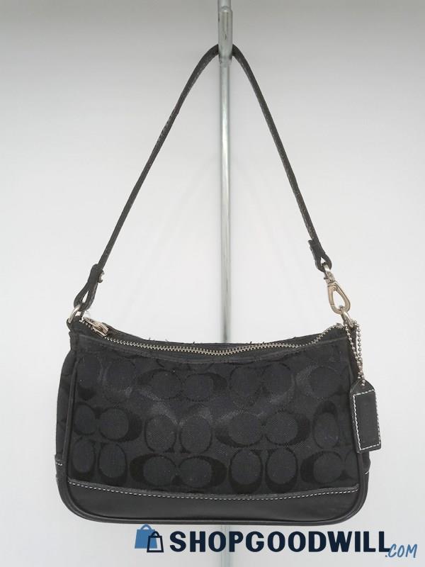 Coach Demi Signature Black Jacquard Canvas Small Shoulder Handbag Purse