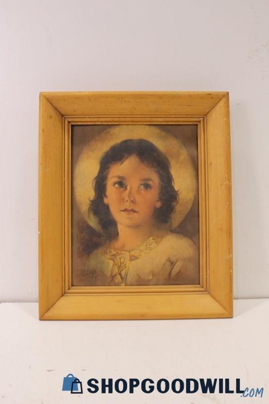 Florence Kroger Unsigned Vintage The Child Jesus Religious Art Print in Frame