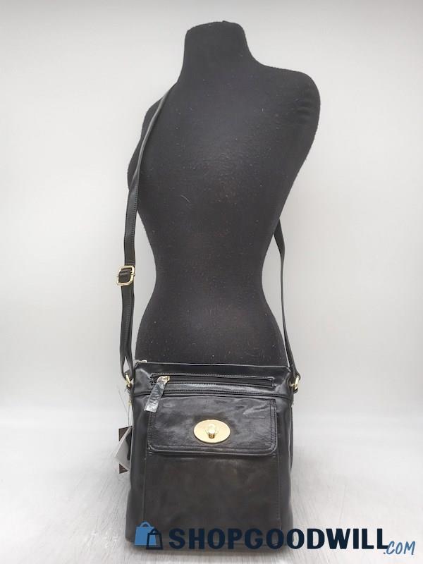 NWT Giani Bernini Black Glazed Leather Crossbody Handbag Purse