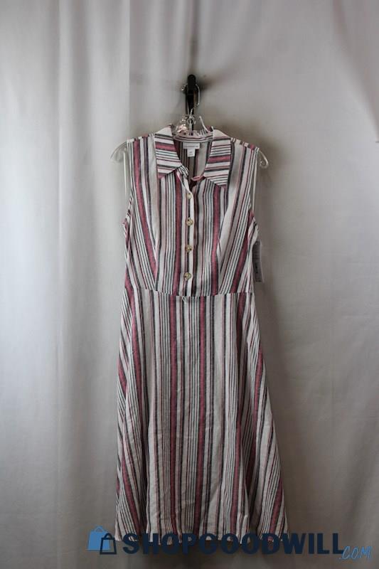 NWT Liz Claiborne Women's White/Gray/Pink Stripe Linen Shirt Dress SZ 5 P