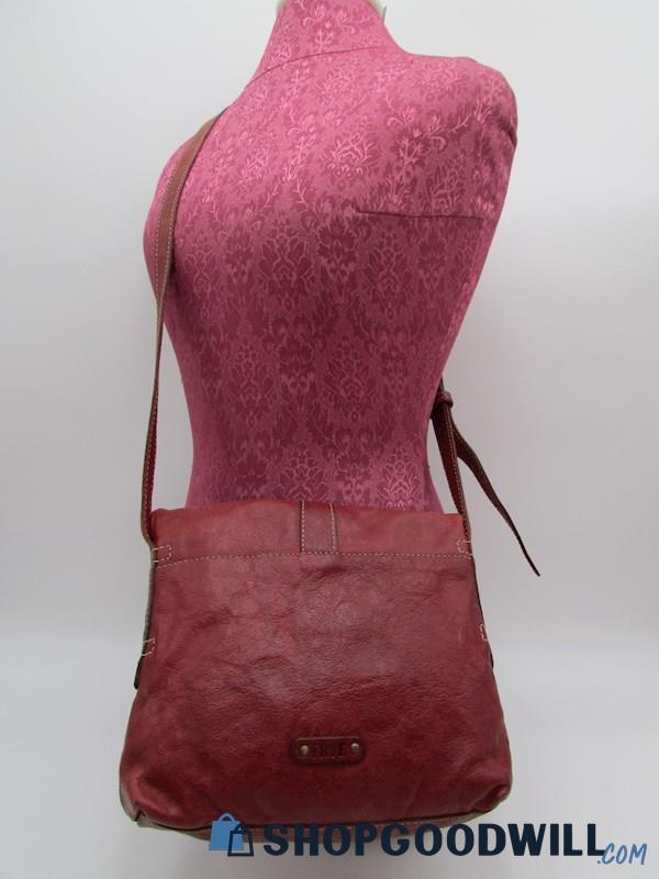 FRYE Currant Red Worn Leather Fold-Over Crossbody Handbag Purse
