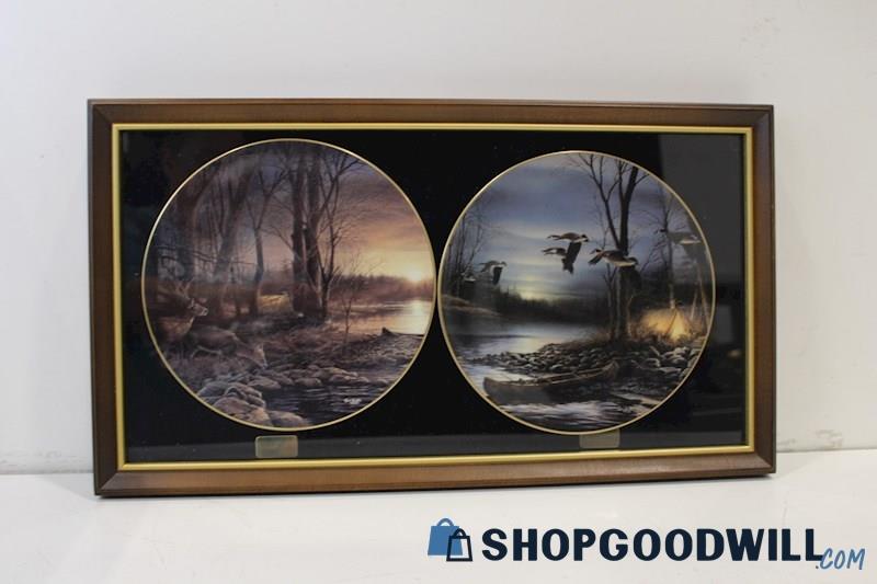 Terry Redlin Unsigned Ceramic Plate Prints Morning&Evening Glow in Display Frame