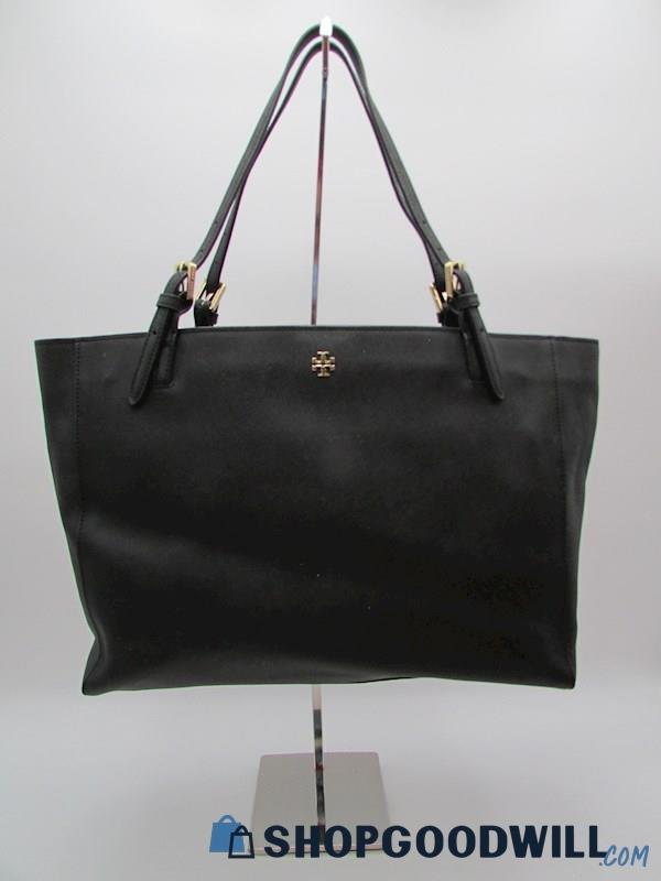 Tory Burch Emerson Large Black Saffiano Leather Tote Handbag Purse