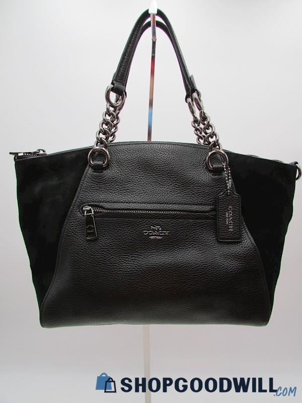 Coach Prairie Black Pebble Leather/Suede Satchel Handbag Purse