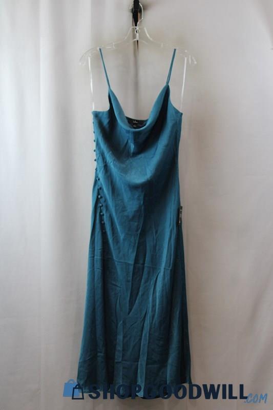 NWT Lulus Women's Blue Button Embellished Drape Neck Dress sz L