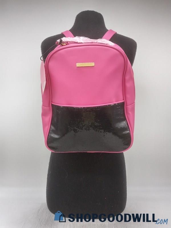 NWT Juicy Couture Pink/Black Sequin/Faux Leather Backpack Handbag Purse