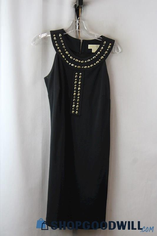 Michael Kors Women's Black/Gold Bead Embellished Dress sz 4