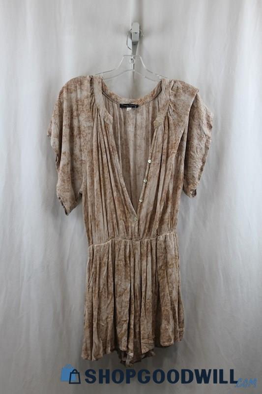 Final Touch Womens Brown Marble Pattern Romper Sz M