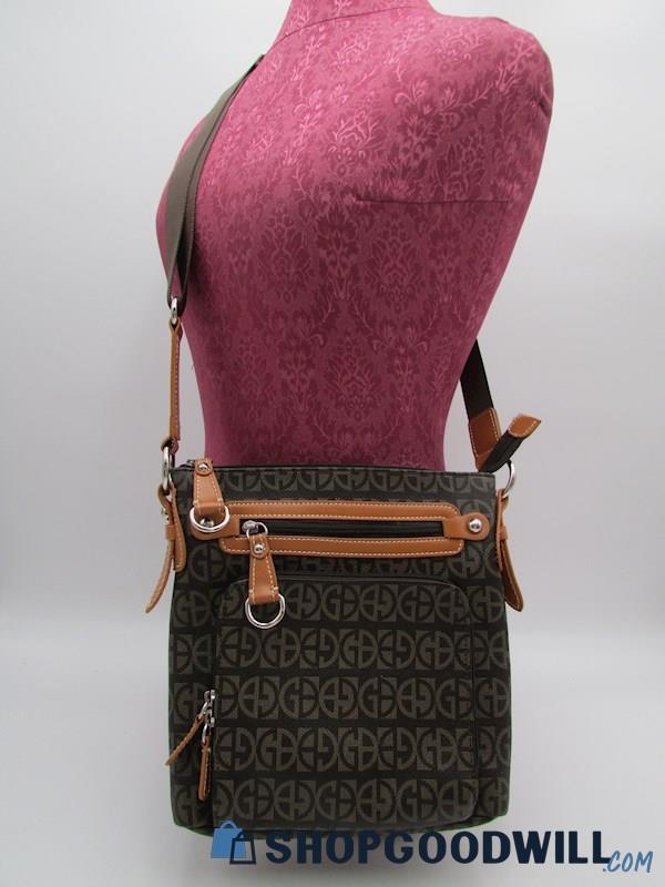 Giani Bernini Block Signature Brown Coated Canvas Crossbody Handbag Purse