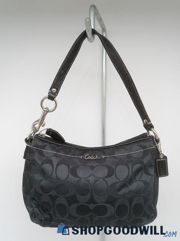Coach Signature Black Jacquard Canvas Mini Shoulder Handbag Purse