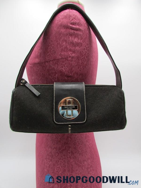 Kate Spade Vintage Black Wool Felt/Leather Baguette Handbag Purse