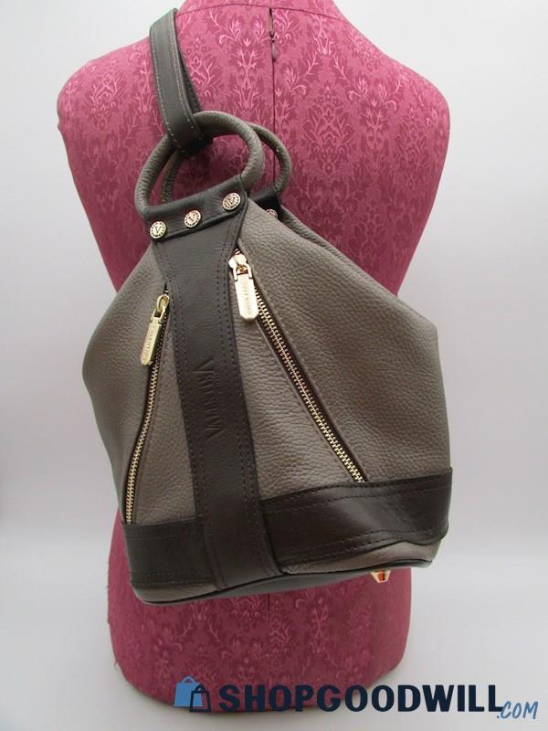 Valentina Carrano Grey Italian Pebble Leather Convertible Backpack Handbag Purse
