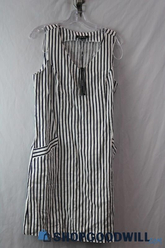 NWT Charlie Women's White/Black Striped Dress Sz M