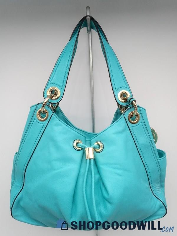 Michael Kors Aqua Blue Leather Hobo Shoulder Handbag Purse