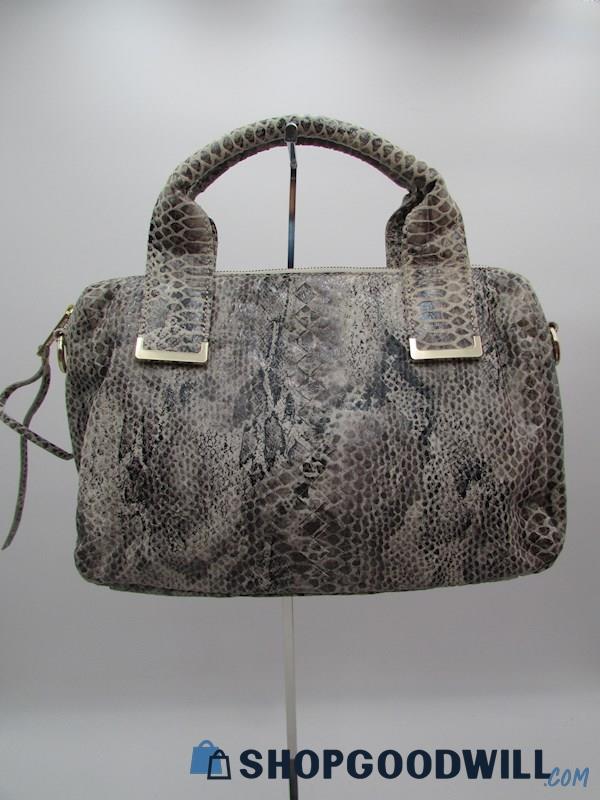 Elliot Lucca Ash Grey Python Embossed Leather Mini Satchel Handbag Purse