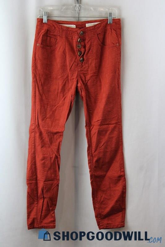 Anthropologie Women's Rust Button Up Textured Ankle Pants sz 30