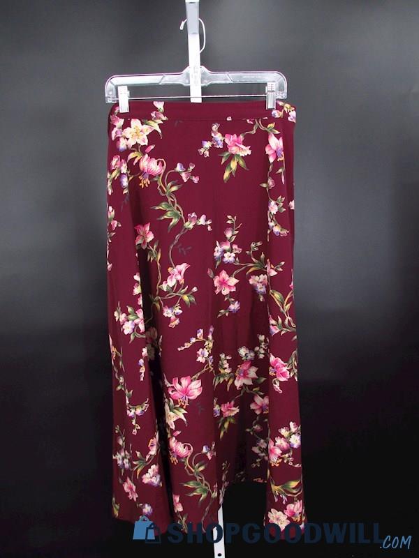 Vintage Women's Burgundy Floral Print Skirt SZ 18