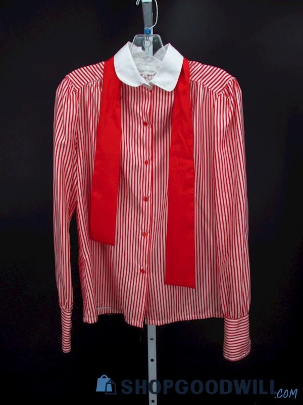 Vintage Susan Hutton Women's Red/White Striped Button-up Long Sleeve Shirt SZ 8