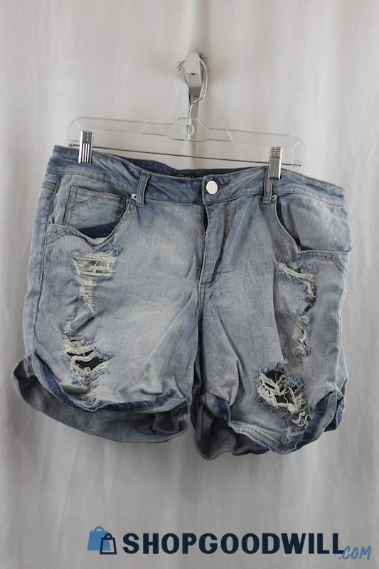 BoomBoom Jeans Womens Blue Distressed Cuffed Denim Shorts Sz 15