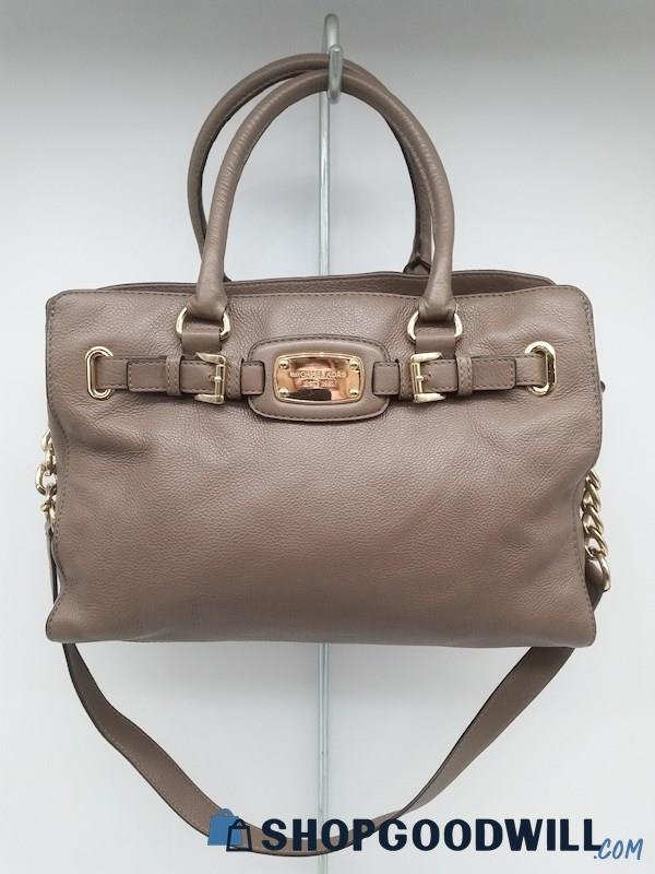 Michael Kors Hamilton Taupe Pebble Leather Large Satchel Handbag Purse