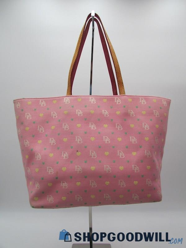 Dooney & Bourke Vintage Pink Heart Signature Canvas Tote Handbag Purse