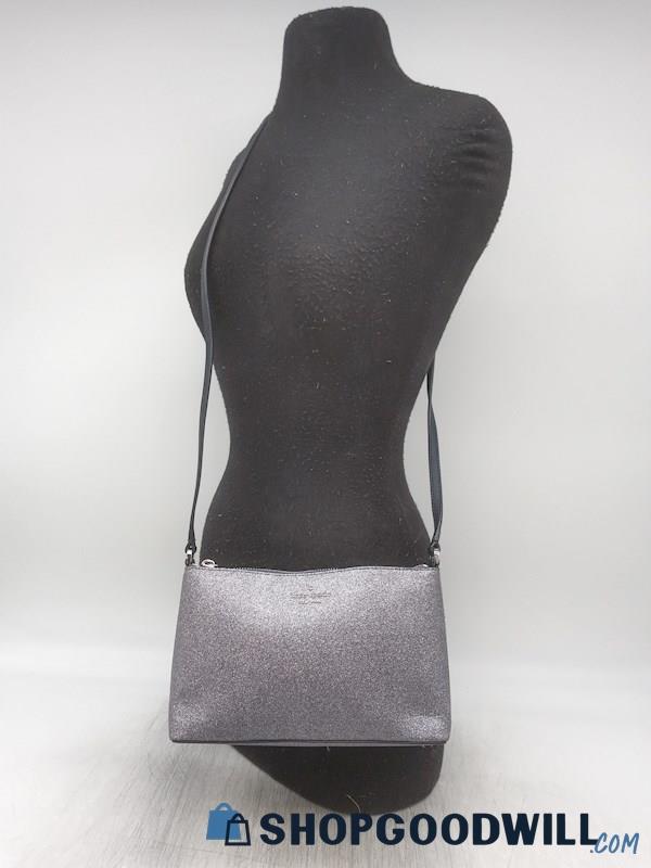 Kate Spade Joeley Metallic Silver Glitter/Leather Small Crossbody Handbag Purse