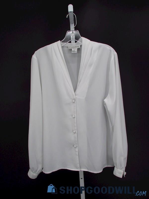 Vintage Christie & Jill Women's White Button-up Long Sleeve Shirt SZ 12