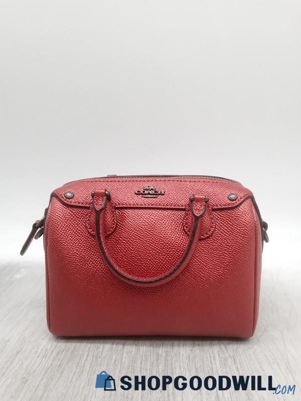 Coach Bennet Metallic Red Crossgrain Leather Micro Top Handle Handbag Purse