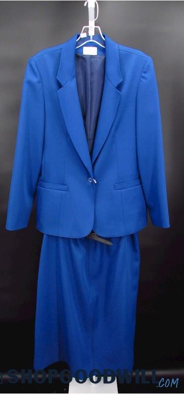 Vintage Koret Women's Blue 2 Pc Suit Jacket SZ 14 Skirt SZ 10