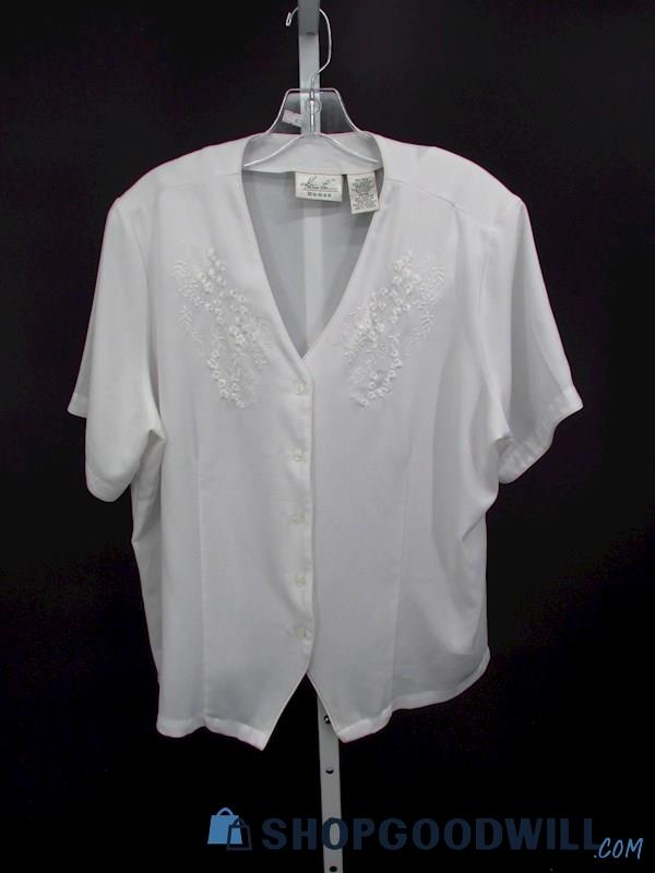 Vintage Kathie Lee Women's White Embroidered Button-up Shirt SZ 18W/20W