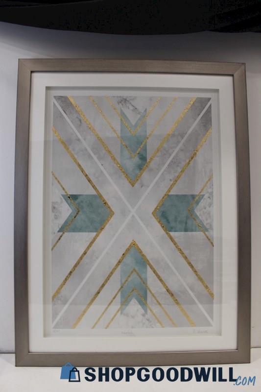Framed Geometric Metallic Art Print 'Marble Cross' Signed R. Shanks 21/250 PU