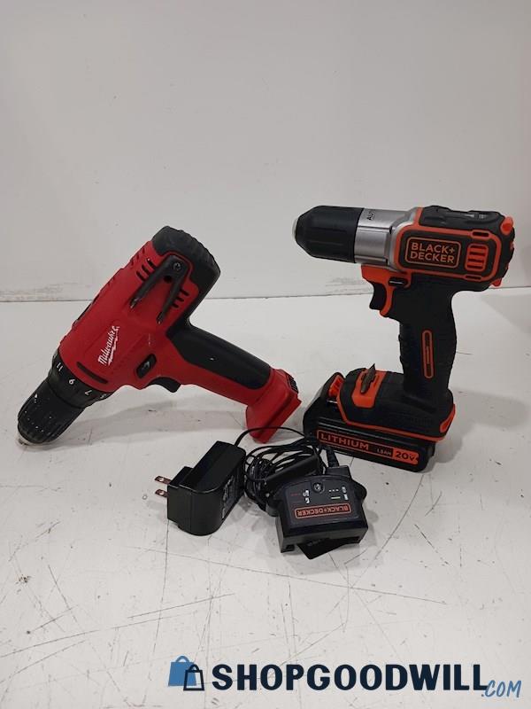 Milwaukee Pistol Grip Drill, 20 Max Lithium Ion Cordless Drill-Charger
