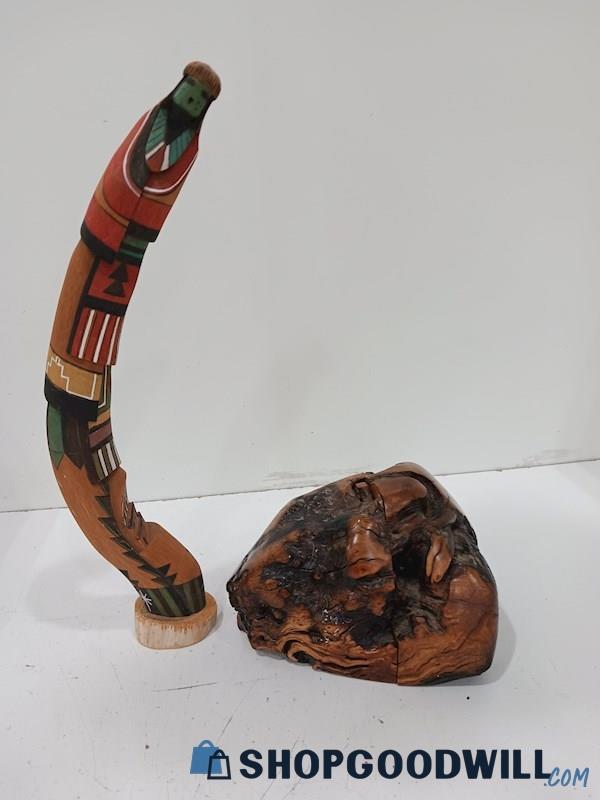 Native American Hopi Carved Hano Mana Katsina Sculpture-1960's Wood Piece