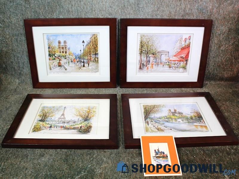 5 Framed Ducollet Paris Prints & Small Notre Dame Watercolor Painting Unsign Art