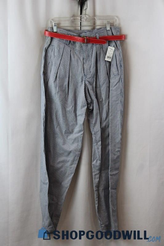 NWT Liz Wear Women's Navy/White Hounds-Tooth Straight Pants with Belt sz 14